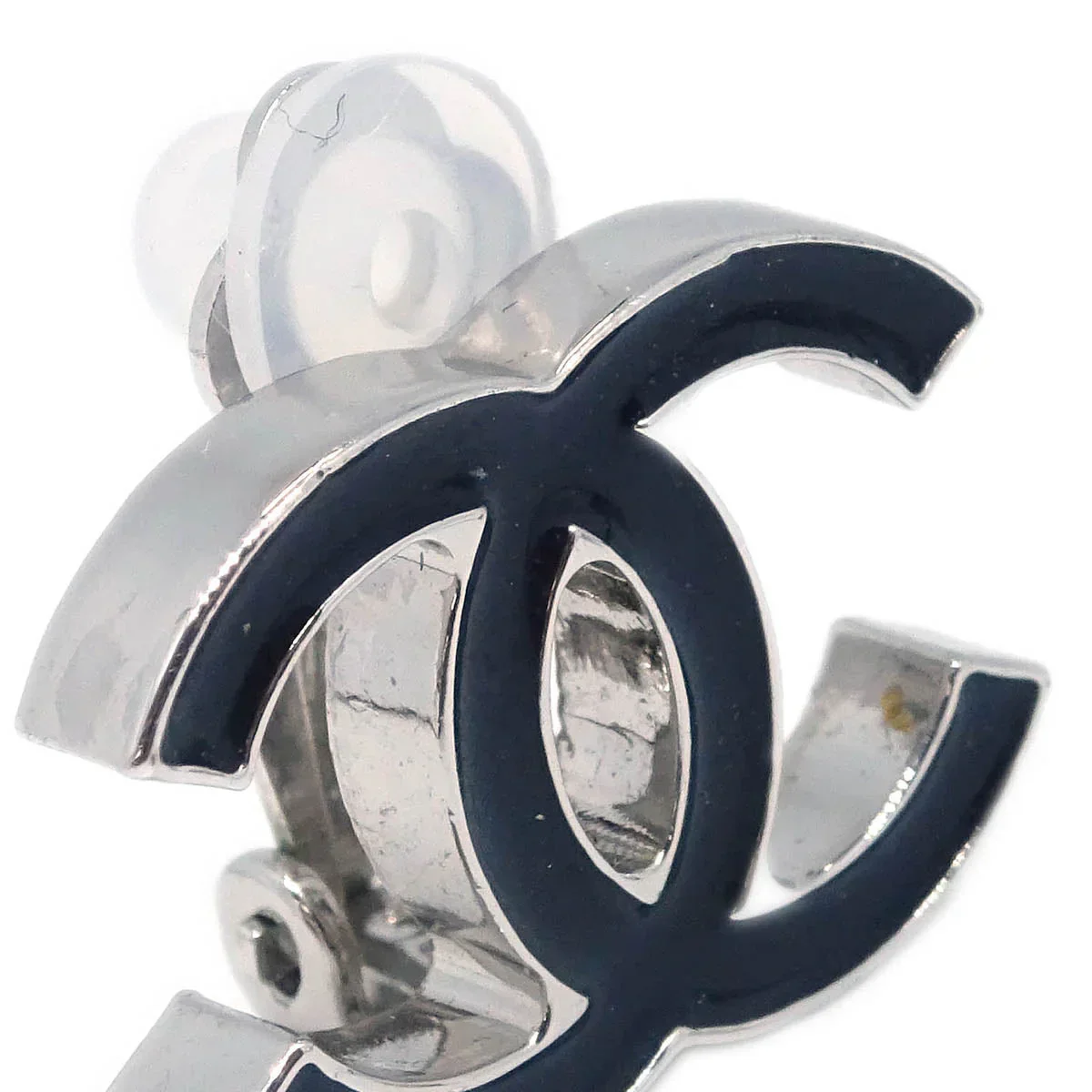 Chanel CC Earrings Clip-On Silver Black 04A - Image 2