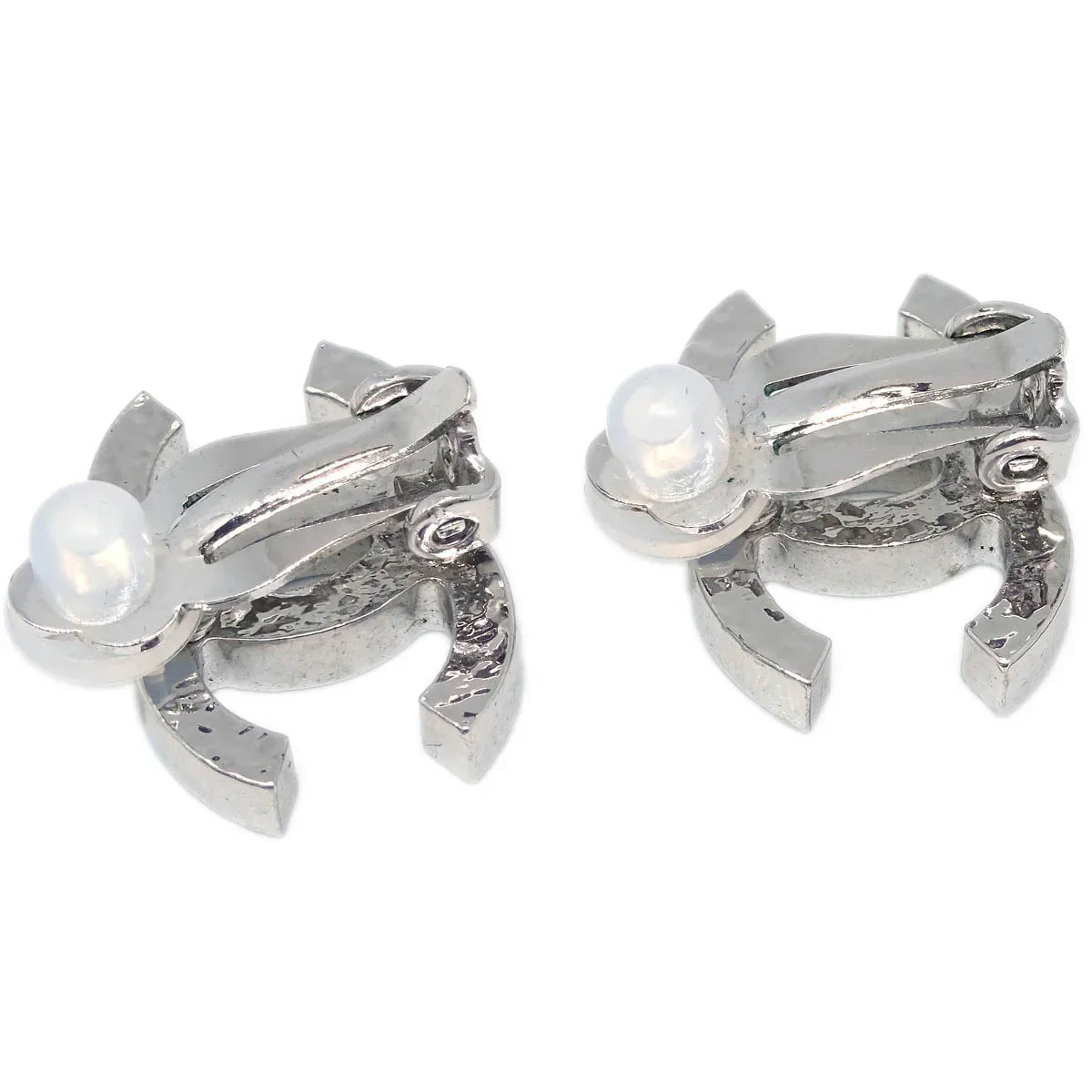 Chanel CC Earrings Clip-On Silver Black 04A - Image 3