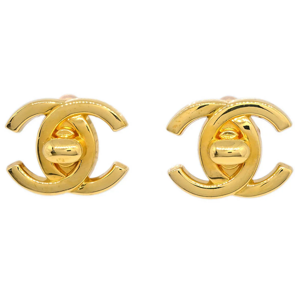 Chanel CC Turnlock Earrings Clip-On Gold Large 96A