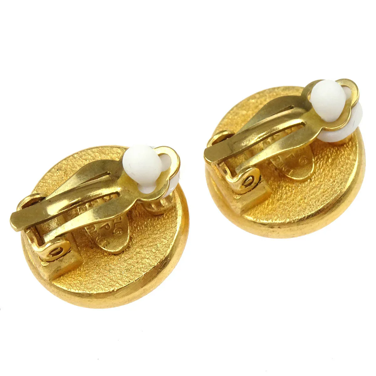 Chanel Earrings Clip-On Button Costume Pearl Gold 94P - Image 3