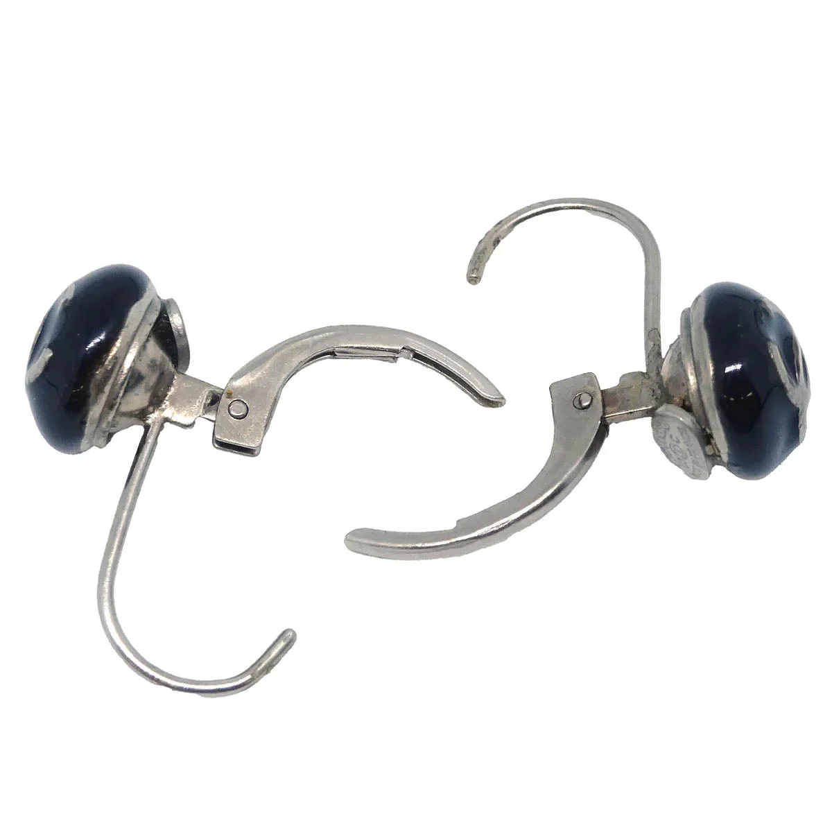 Chanel Button Piercing Earrings Black Silver 03C - Image 2