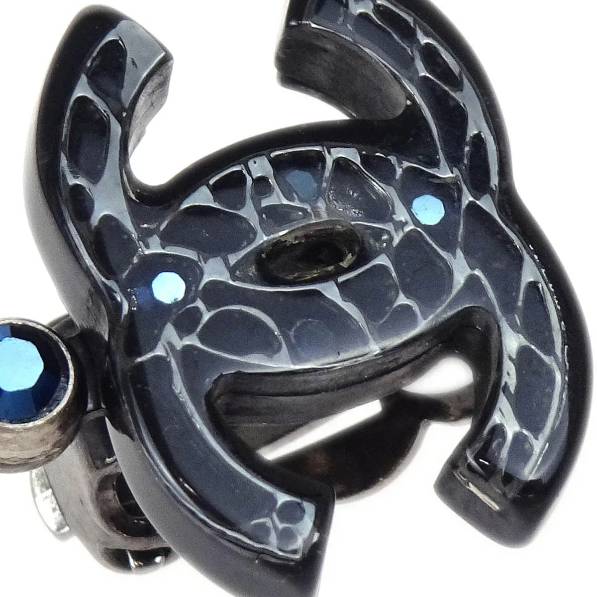 Chanel CC Earrings Clip-On Silver Black Rhinestone 06A - Image 2