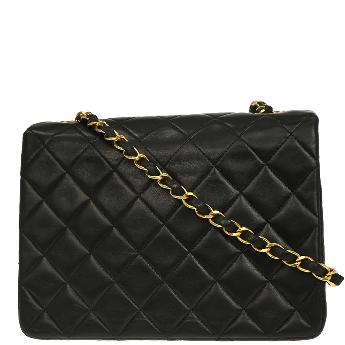 Chanel 1991-1994 Black Lambskin Classic Square Flap Shoulder Bag - Image 2