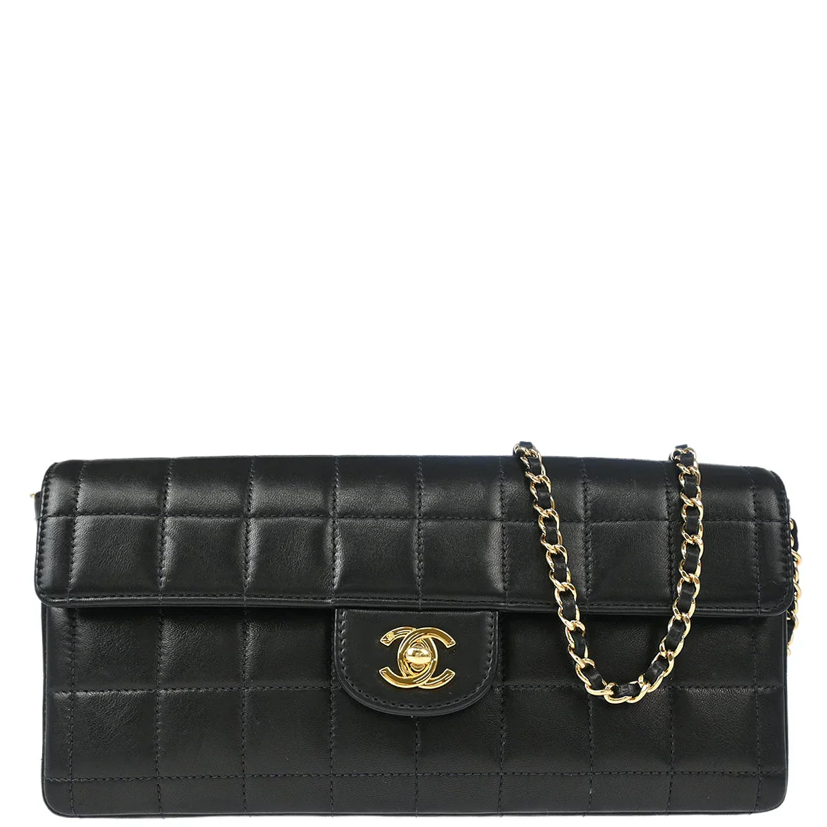Chanel 2003-2004 Black Lambskin East West Choco Bar Shoulder Bag