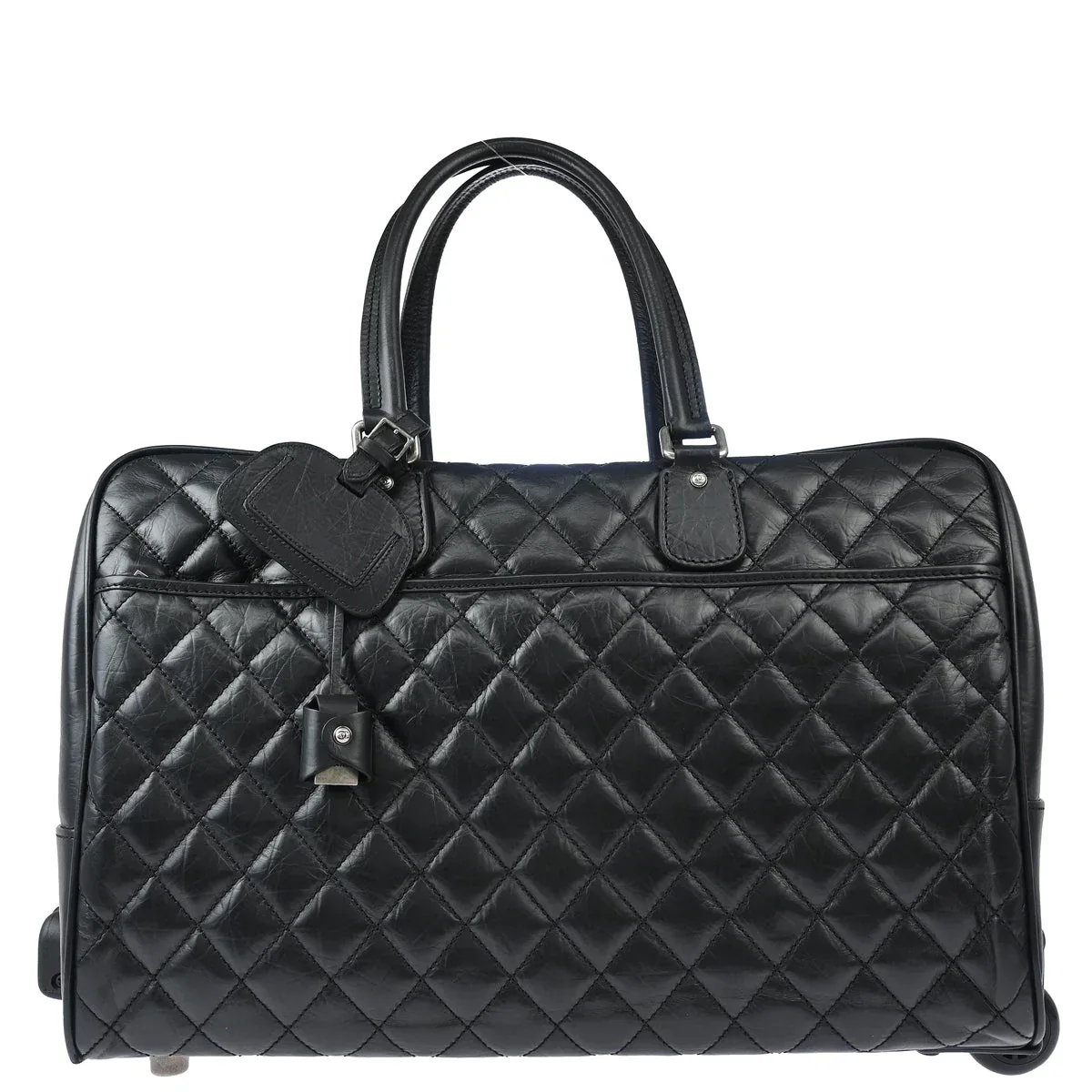 Chanel 2005-2006 Black Calfskin 2way Shoulder Handbag Carry-On Rolling Luggage