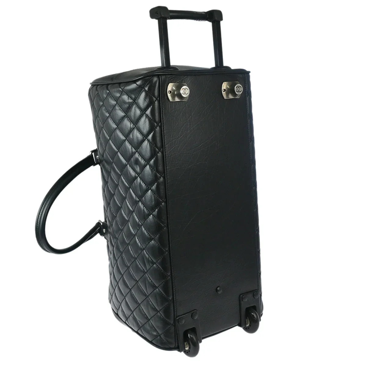 Chanel 2005-2006 Black Calfskin 2way Shoulder Handbag Carry-On Rolling Luggage - Image 3