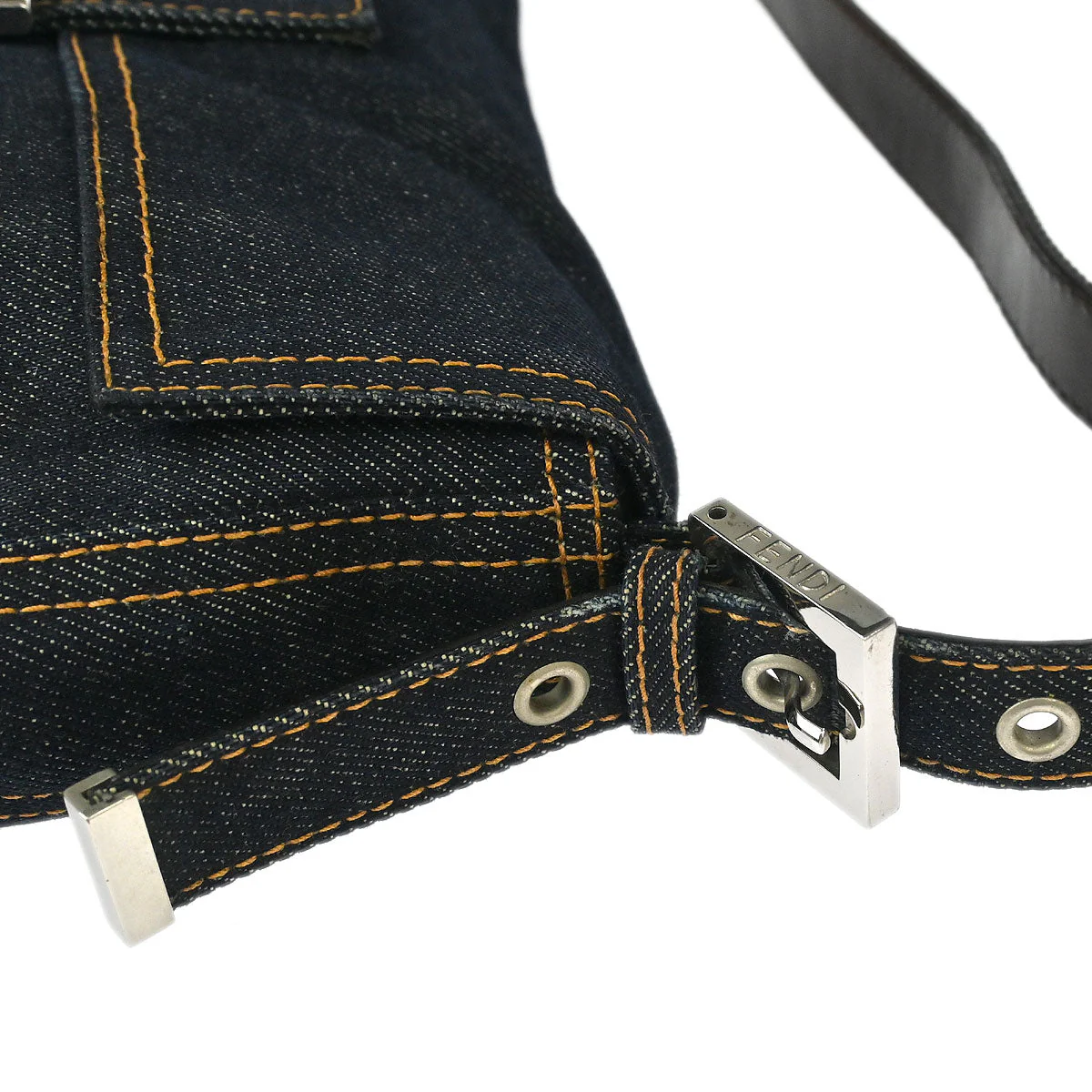 Fendi Blue Denim Baguette Handbag - Image 5