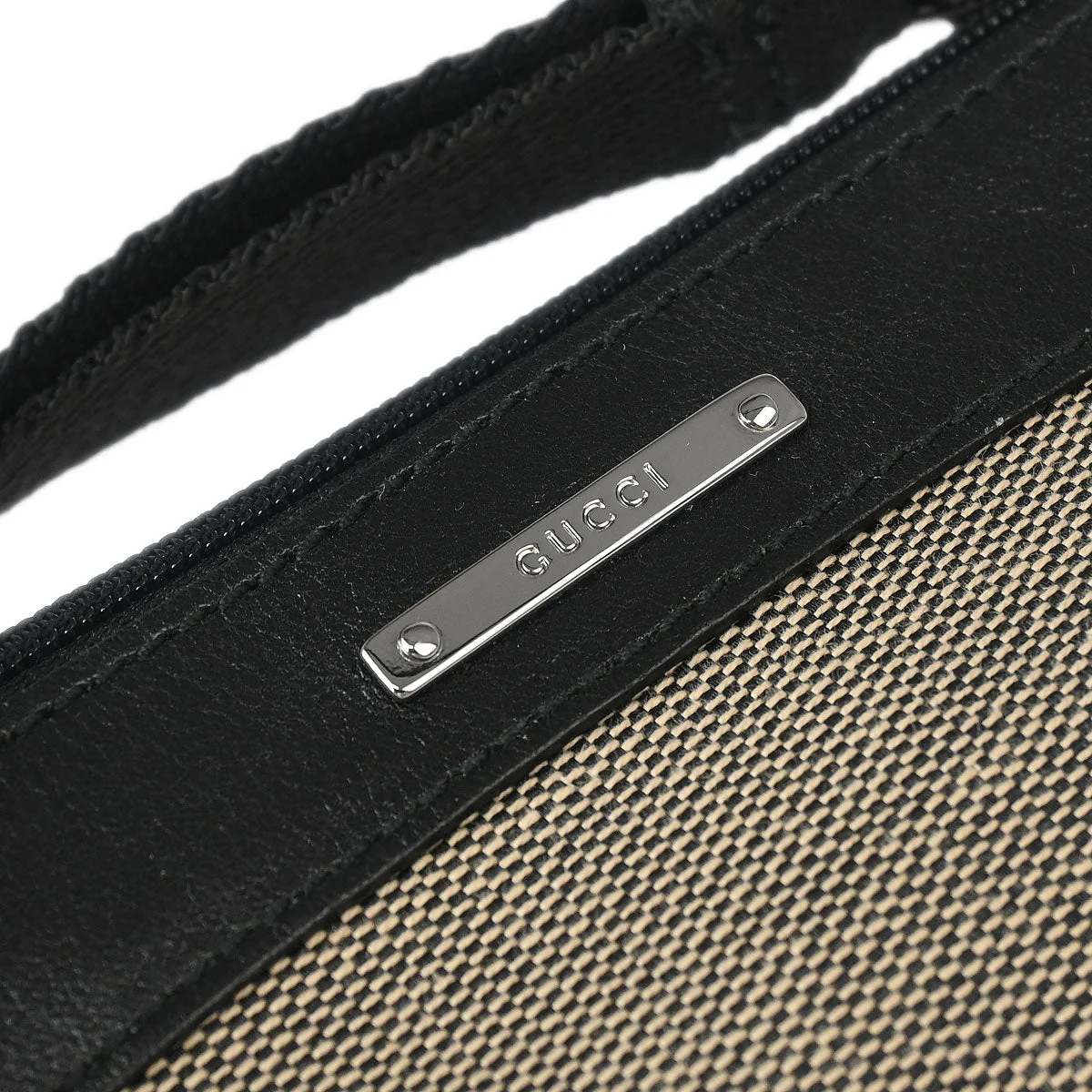 Gucci Black Leather Canvas Pouch Handbag - Image 3