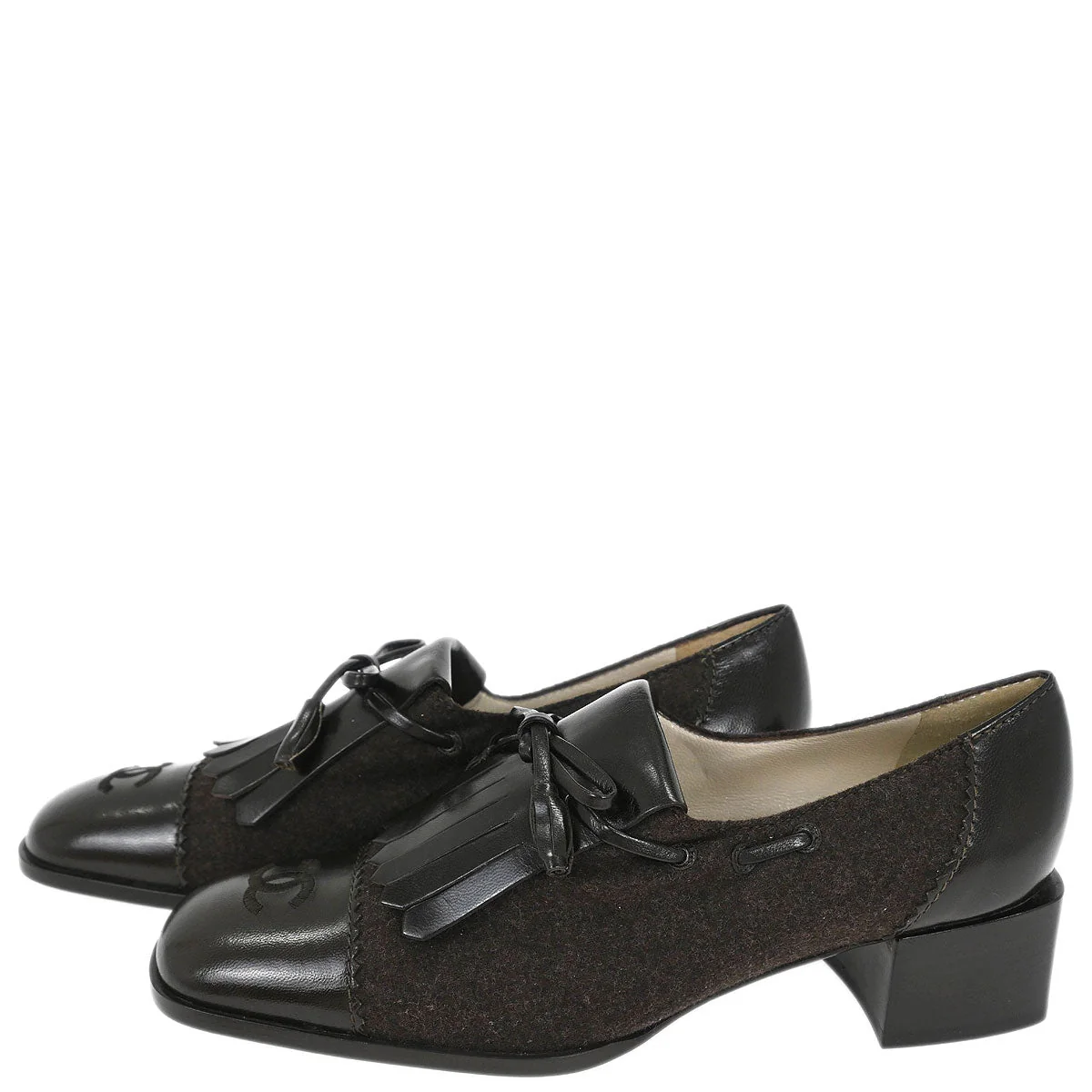 Chanel * Brown Leather Wool Shoes #37 - Image 2