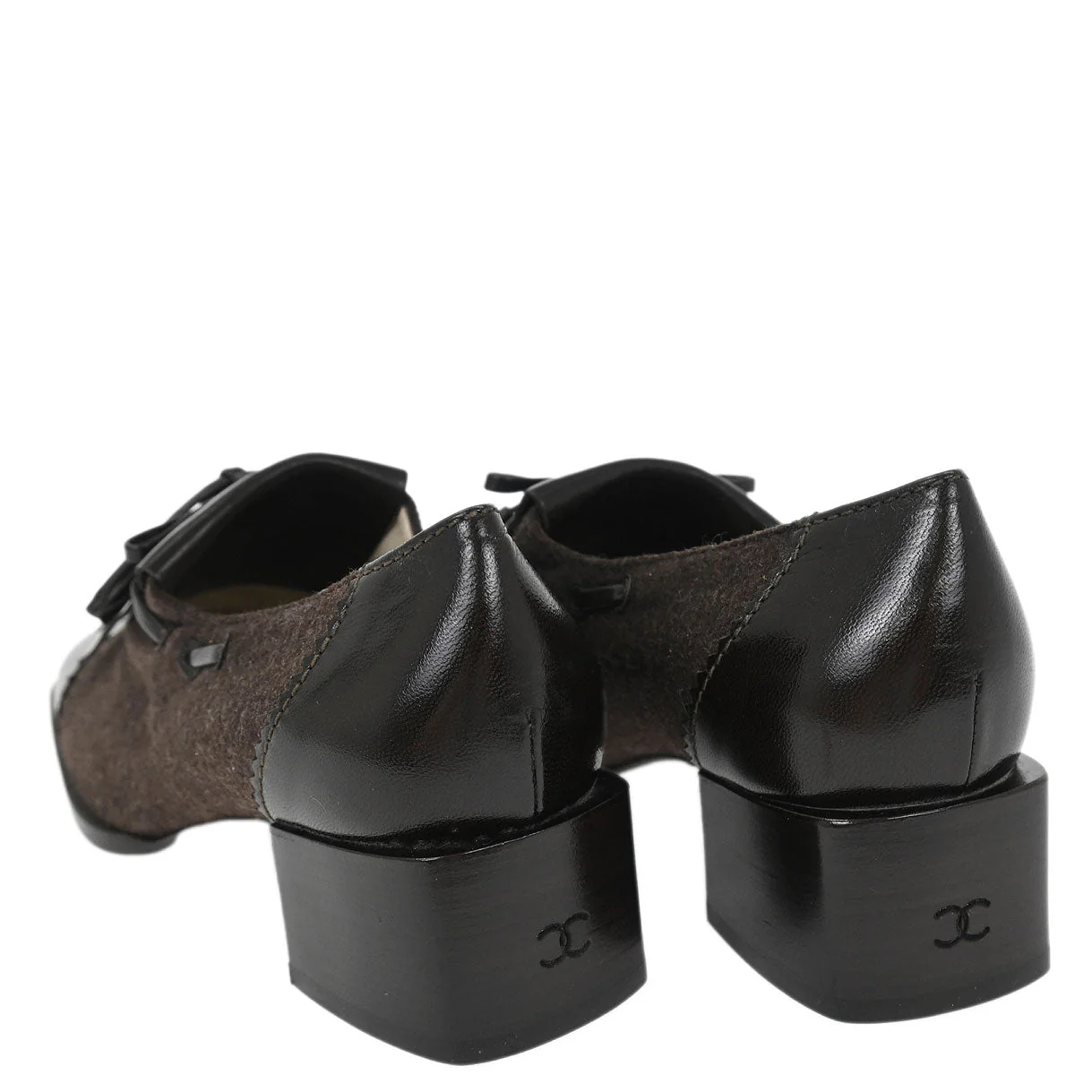 Chanel * Brown Leather Wool Shoes #37 - Image 3