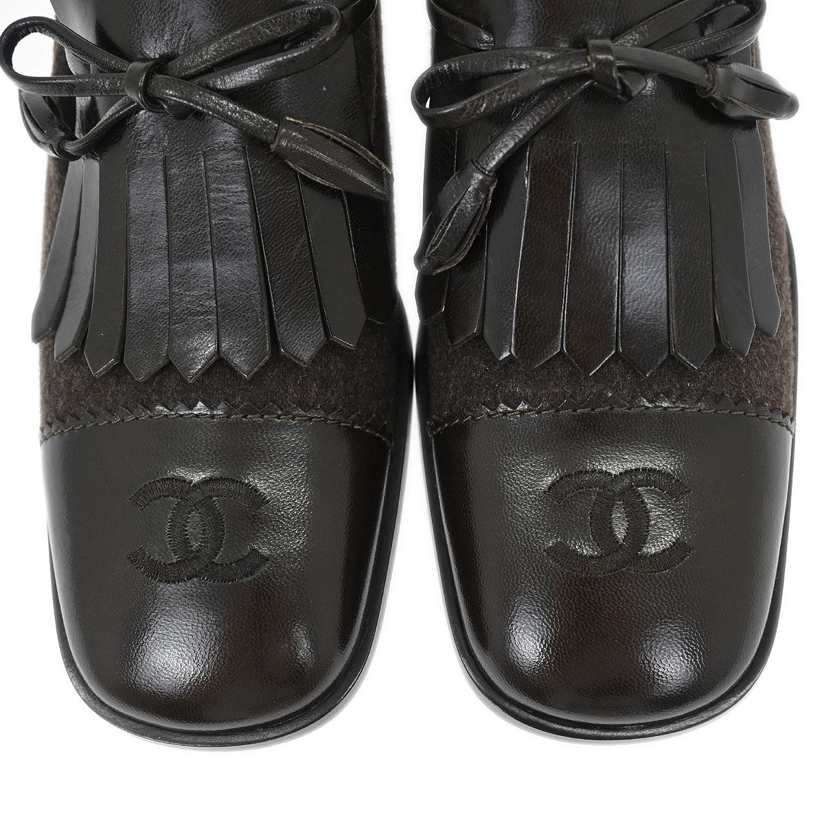 Chanel * Brown Leather Wool Shoes #37 - Image 5
