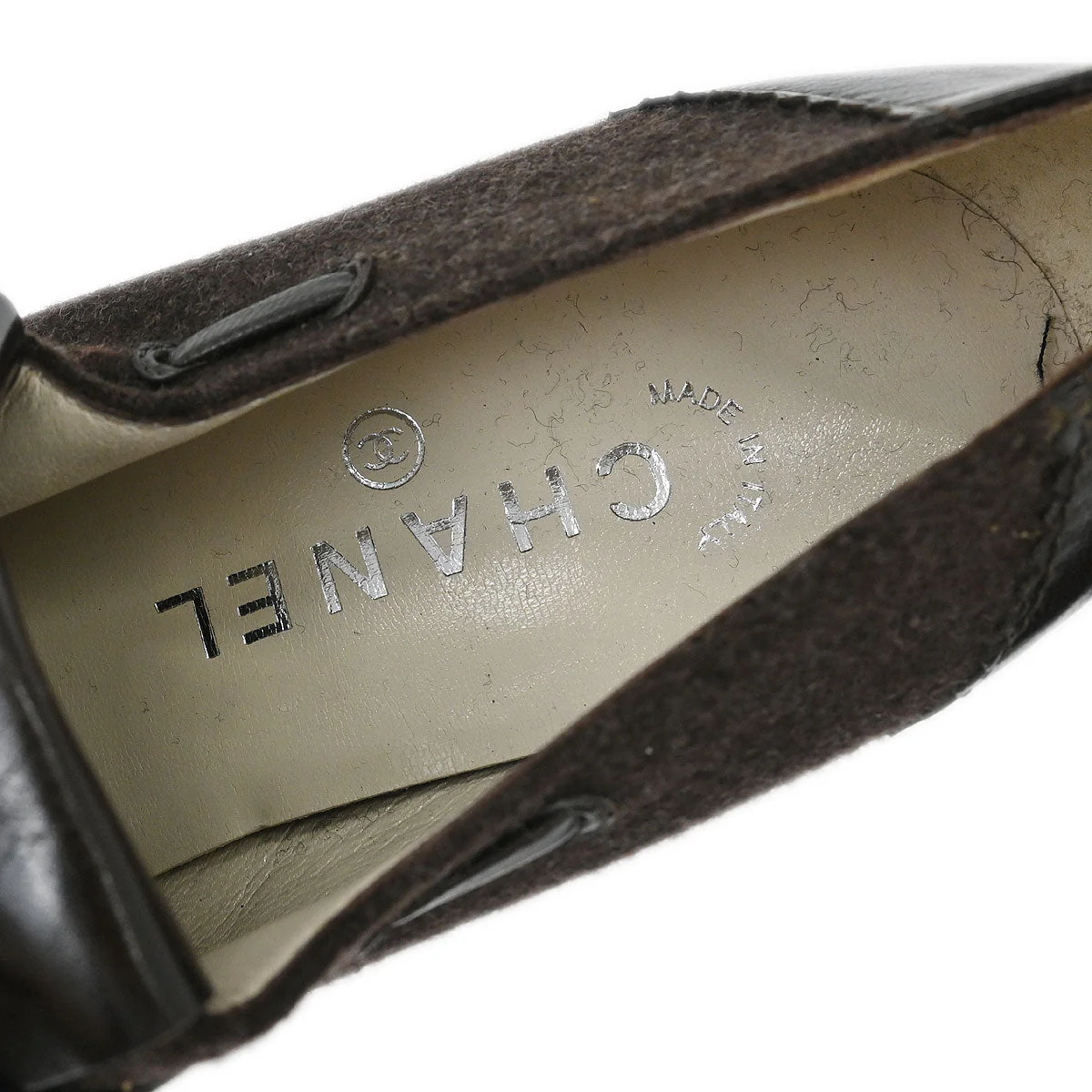 Chanel * Brown Leather Wool Shoes #37 - Image 6