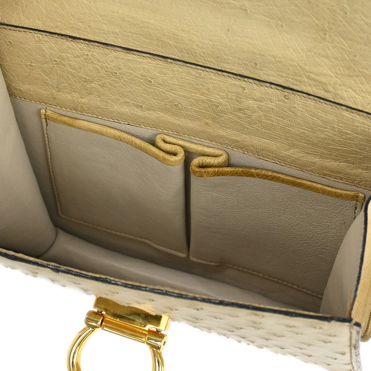 Celine * Beige Ostrich Handbag - Image 6