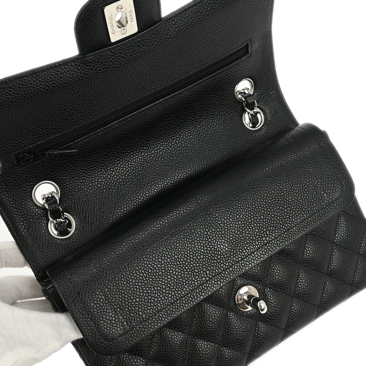 Chanel 2012 Black Caviar Small Classic Double Flap Shoulder Bag - Image 6
