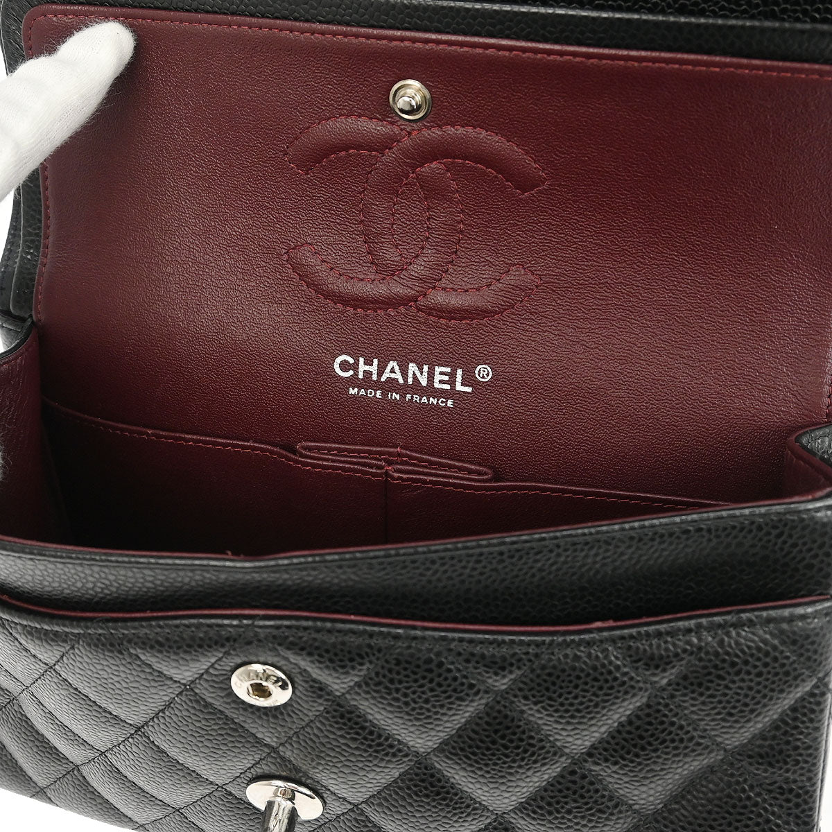 Chanel 2012 Black Caviar Small Classic Double Flap Shoulder Bag - Image 7