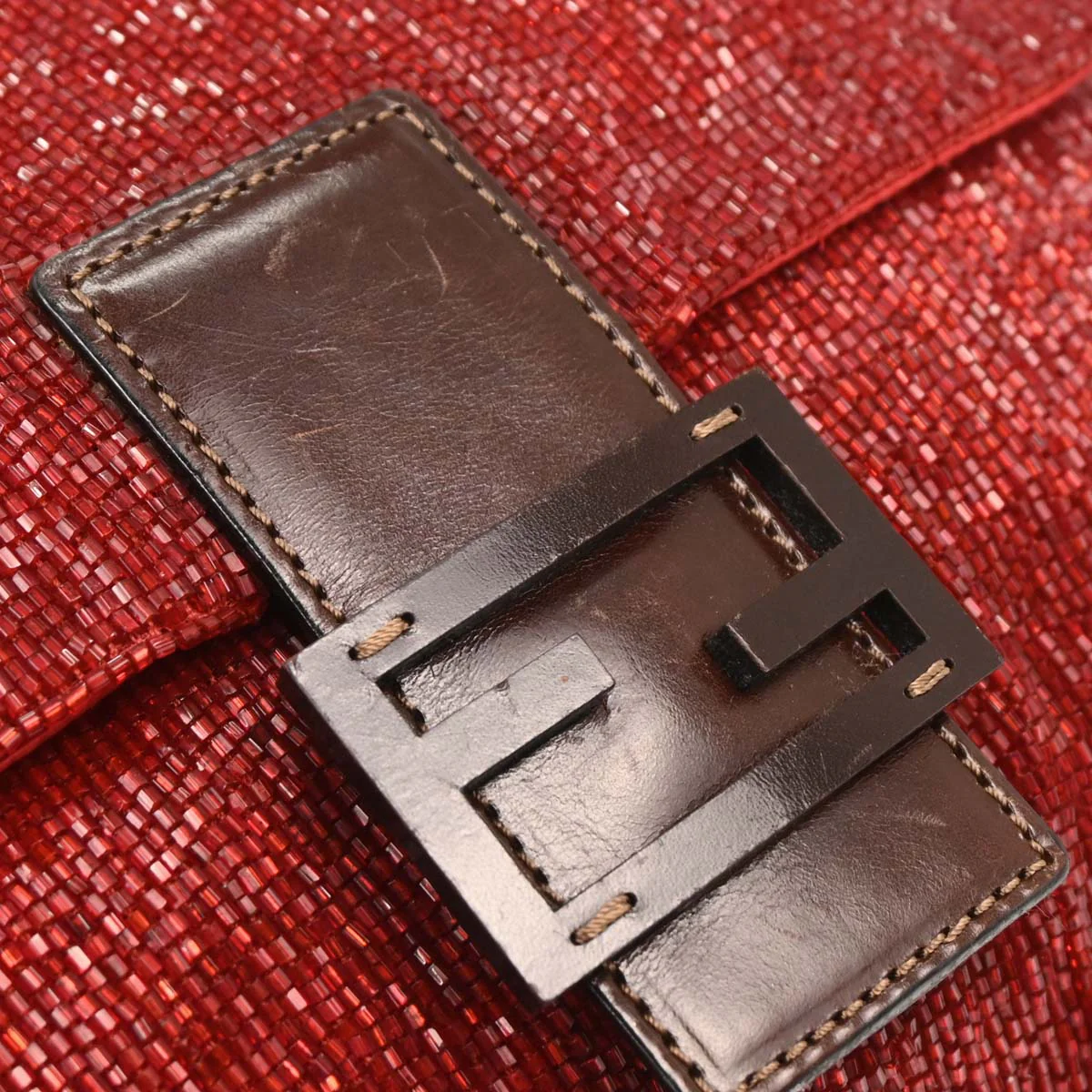 Fendi Red Beaded Mamma Baguette Handbag - Image 5
