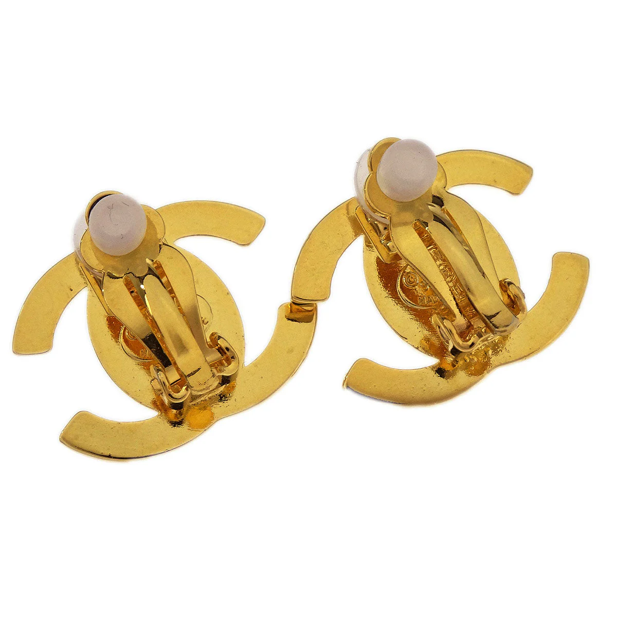 Chanel CC Turnlock Rhinestone Earrings Clip-On Gold Small 96A - Image 3