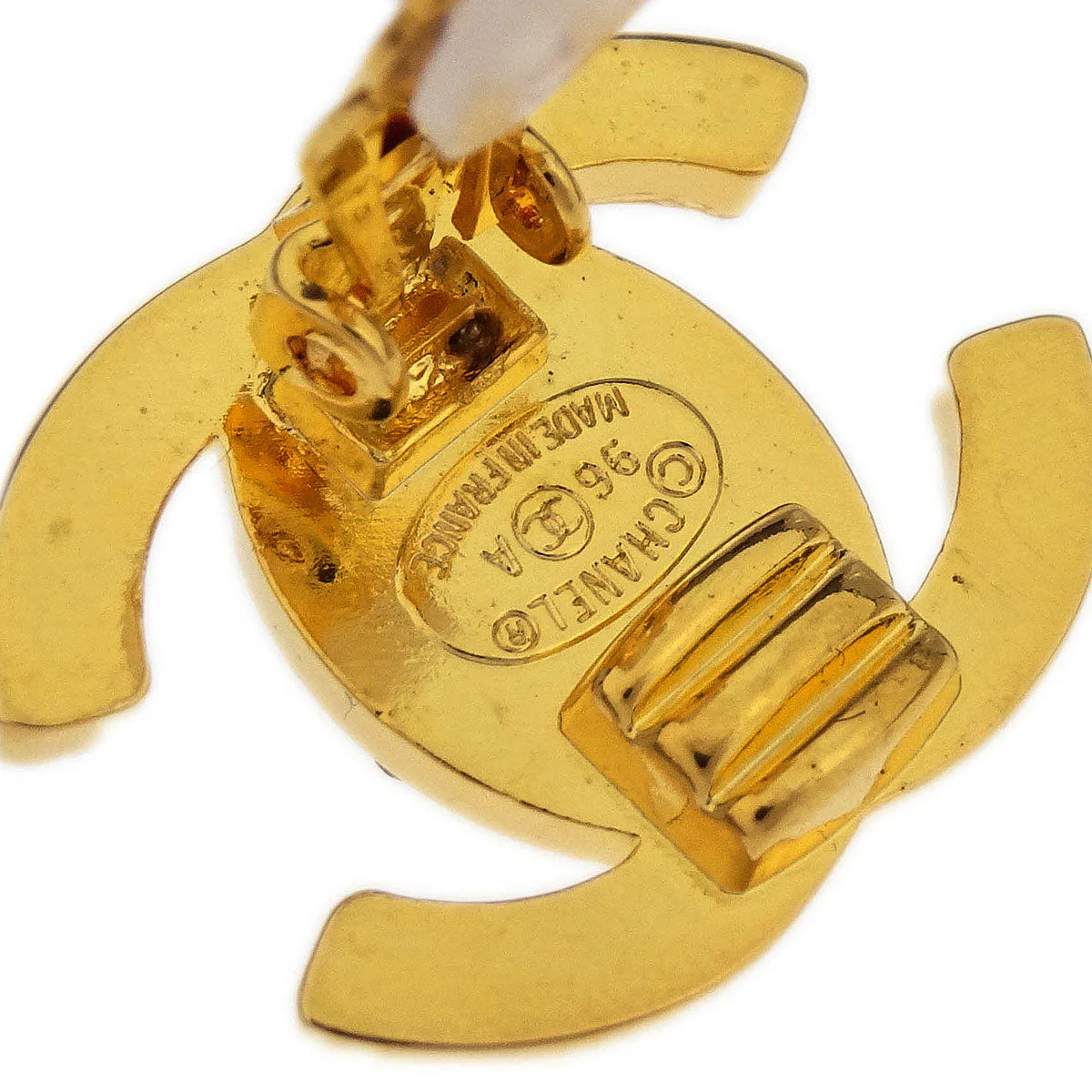 Chanel CC Turnlock Rhinestone Earrings Clip-On Gold Small 96A - Image 4