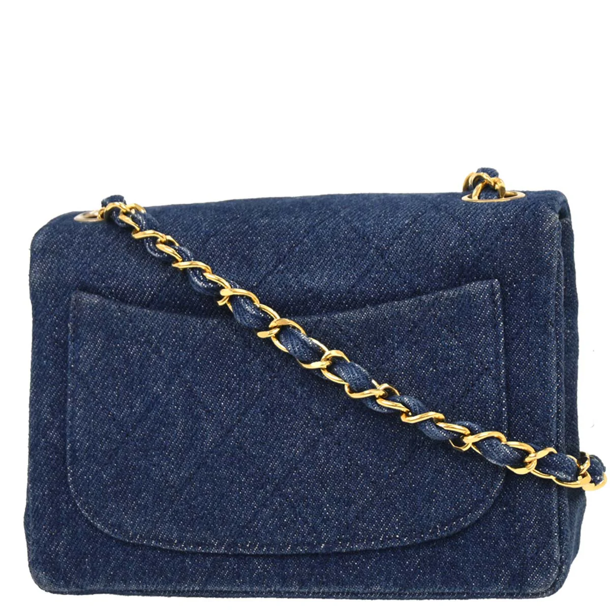 Chanel 1989-1991 Indigo Denim Mini Classic Square Flap Shoulder Bag - Image 2