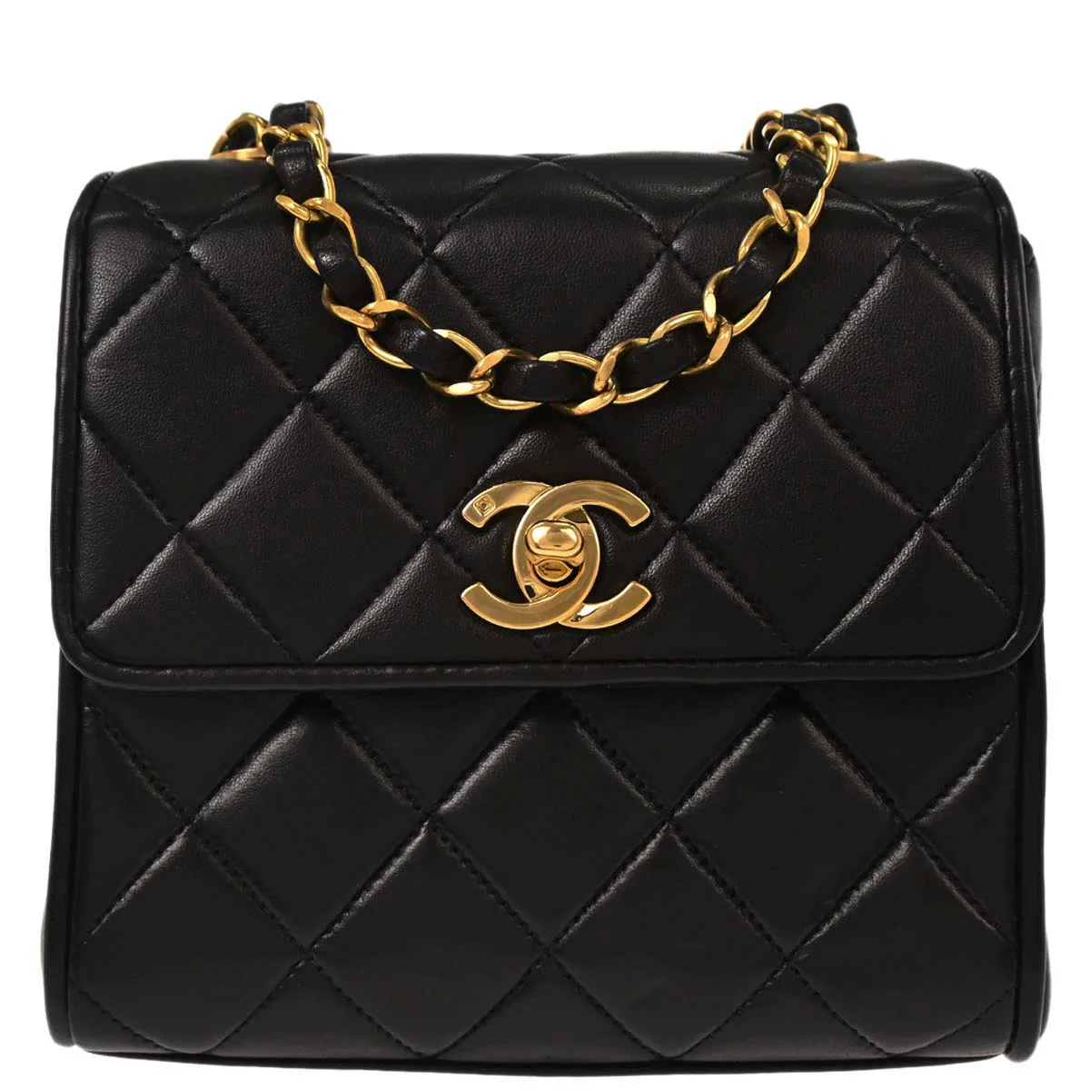 Chanel Black Lambskin Straight Flap Shoulder Bag