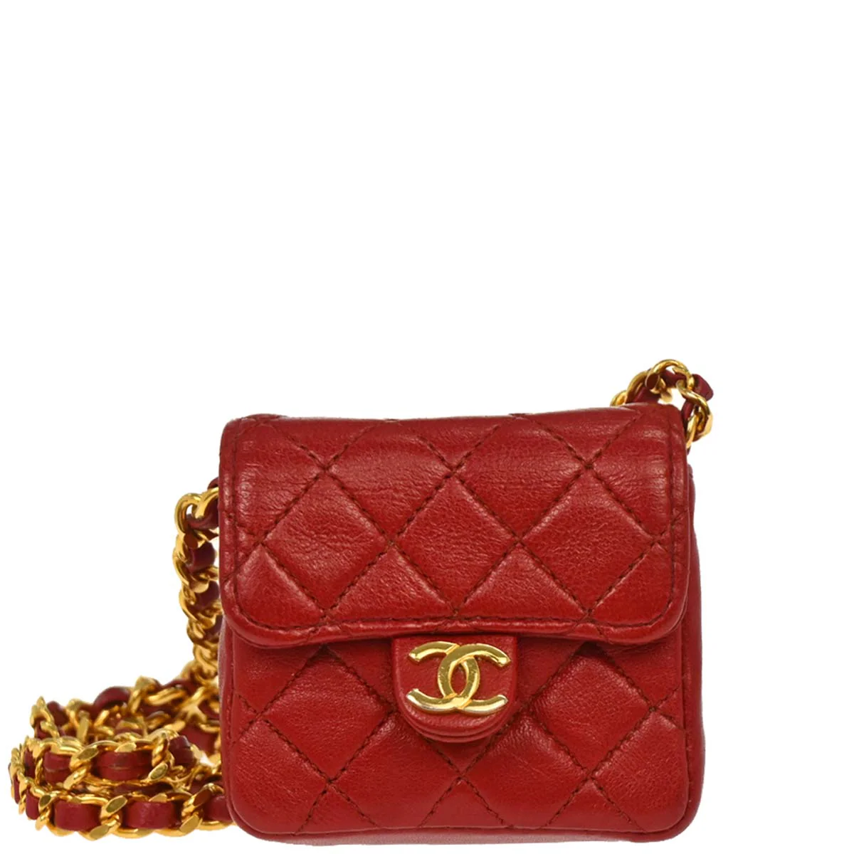 Chanel Red Lambskin Micro Classic Flap Shoulder Bag Pochette
