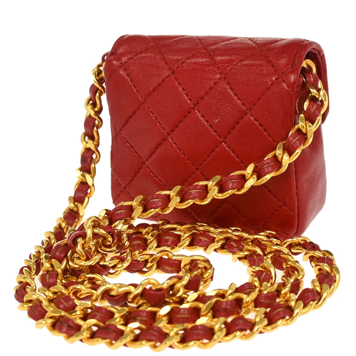 Chanel Red Lambskin Micro Classic Flap Shoulder Bag Pochette - Image 2