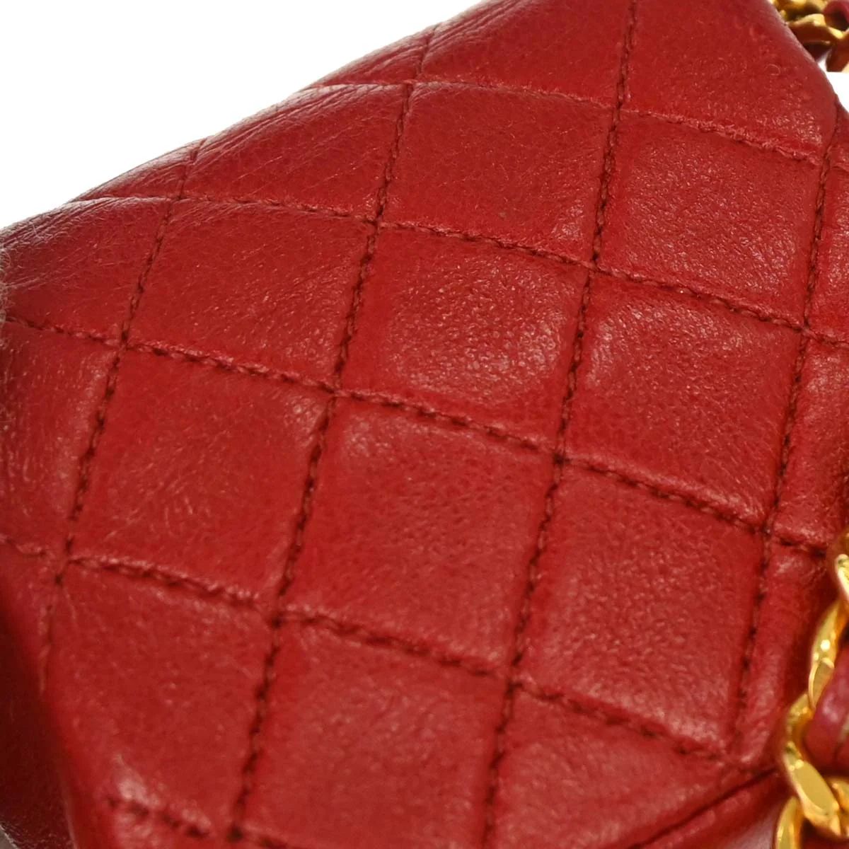 Chanel Red Lambskin Micro Classic Flap Shoulder Bag Pochette - Image 4