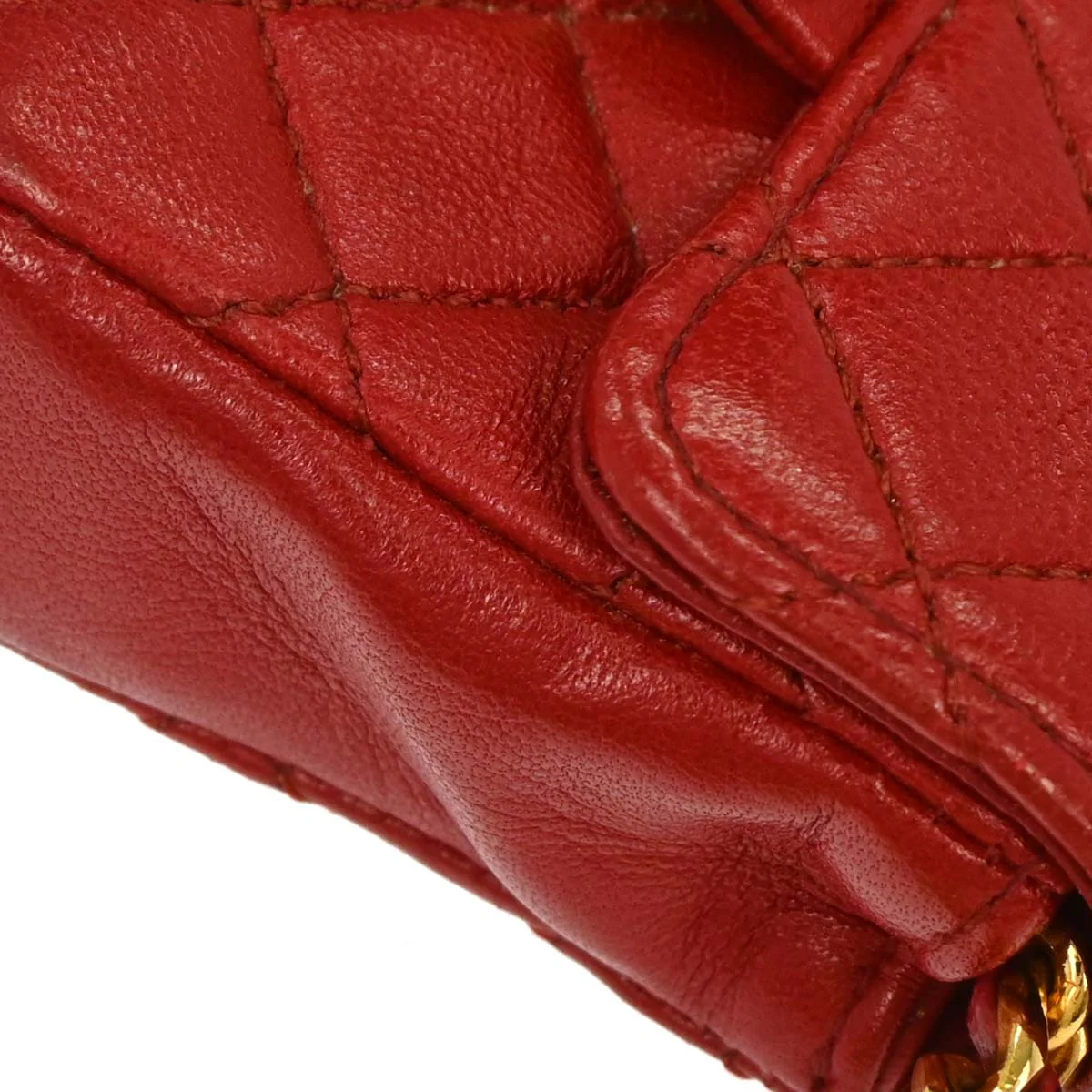 Chanel Red Lambskin Micro Classic Flap Shoulder Bag Pochette - Image 9