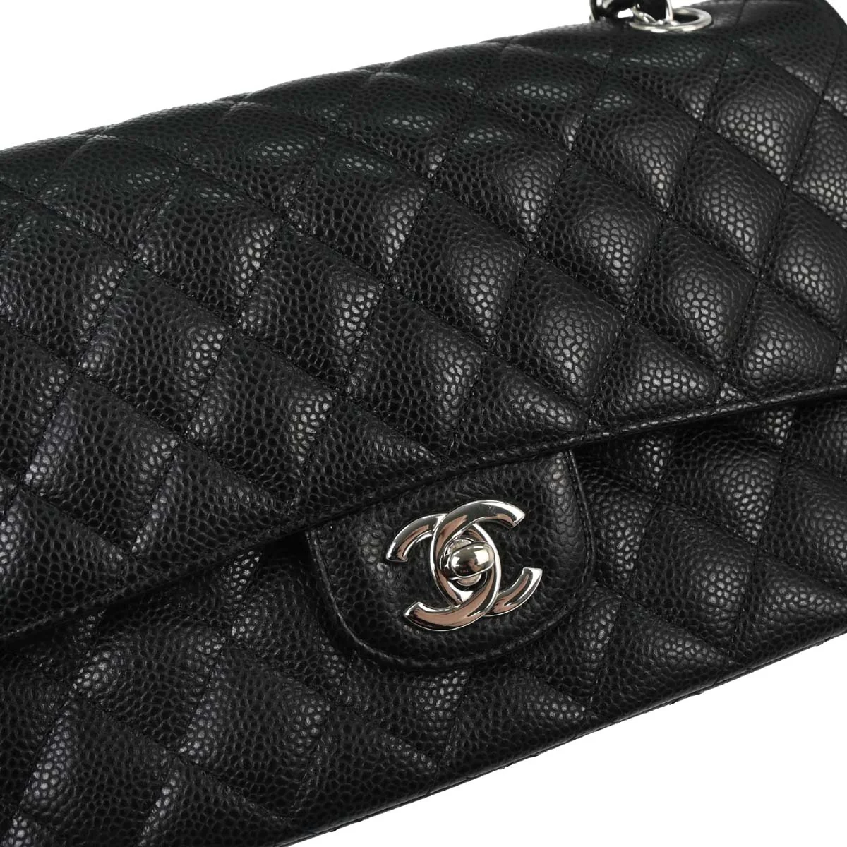Chanel 2010-2011 Black Caviar Skin Medium Classic Double Flap Shoulder Bag - Image 5