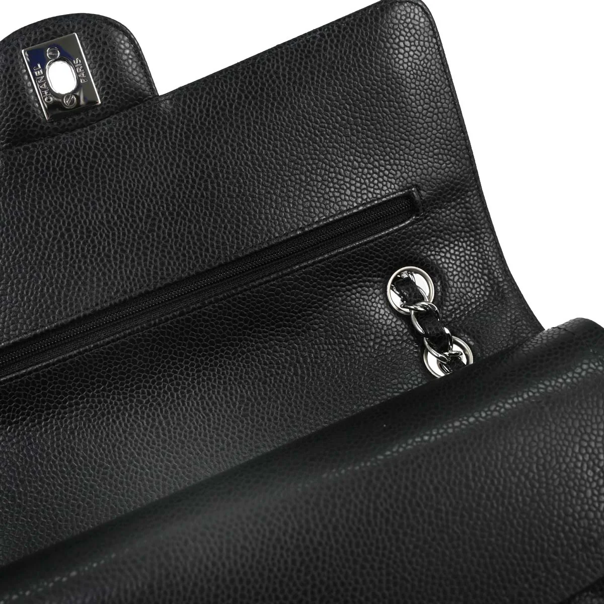 Chanel 2010-2011 Black Caviar Skin Medium Classic Double Flap Shoulder Bag - Image 6