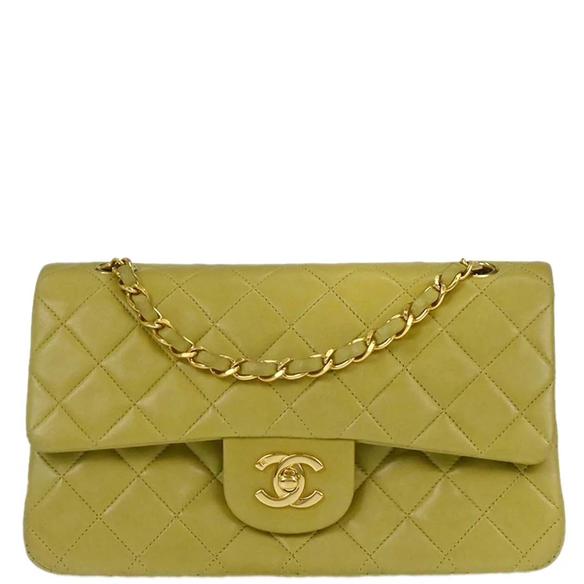 Chanel Light Green Lambskin Small Classic Double Flap Shoulder Bag