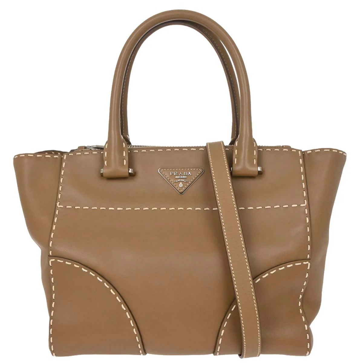 Prada Brown Calfskin Small Twin Pocket City Tote 2way Shoulder Handbag