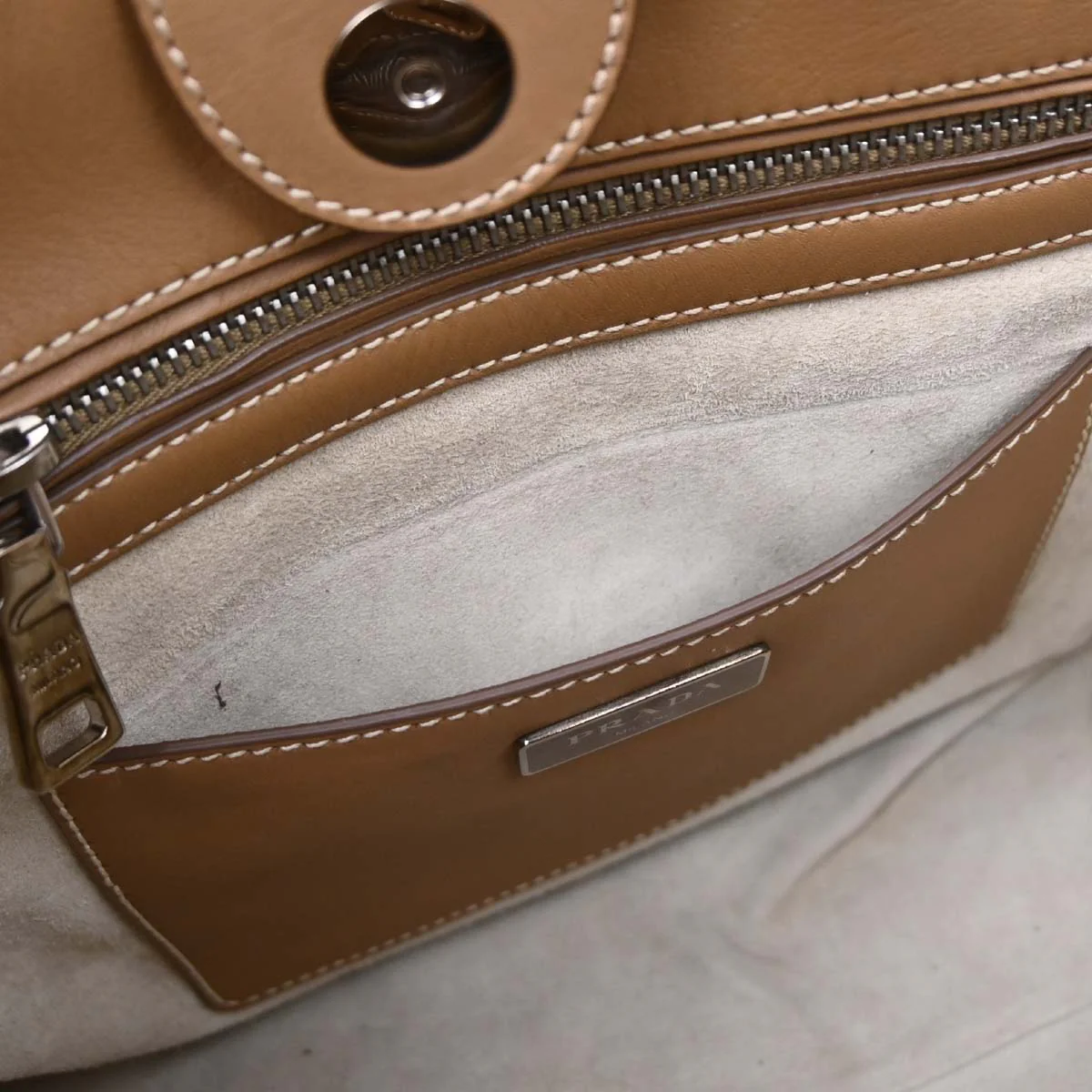 Prada Brown Calfskin Small Twin Pocket City Tote 2way Shoulder Handbag - Image 14