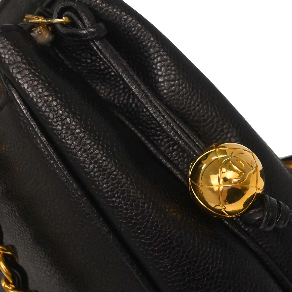 Chanel 1991-1994 Black Caviar Skin Triple CC Shoulder Tote Bag - Image 10
