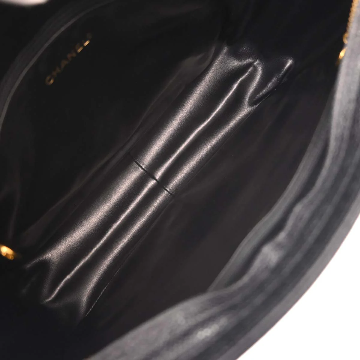 Chanel 1991-1994 Black Caviar Skin Triple CC Shoulder Tote Bag - Image 11