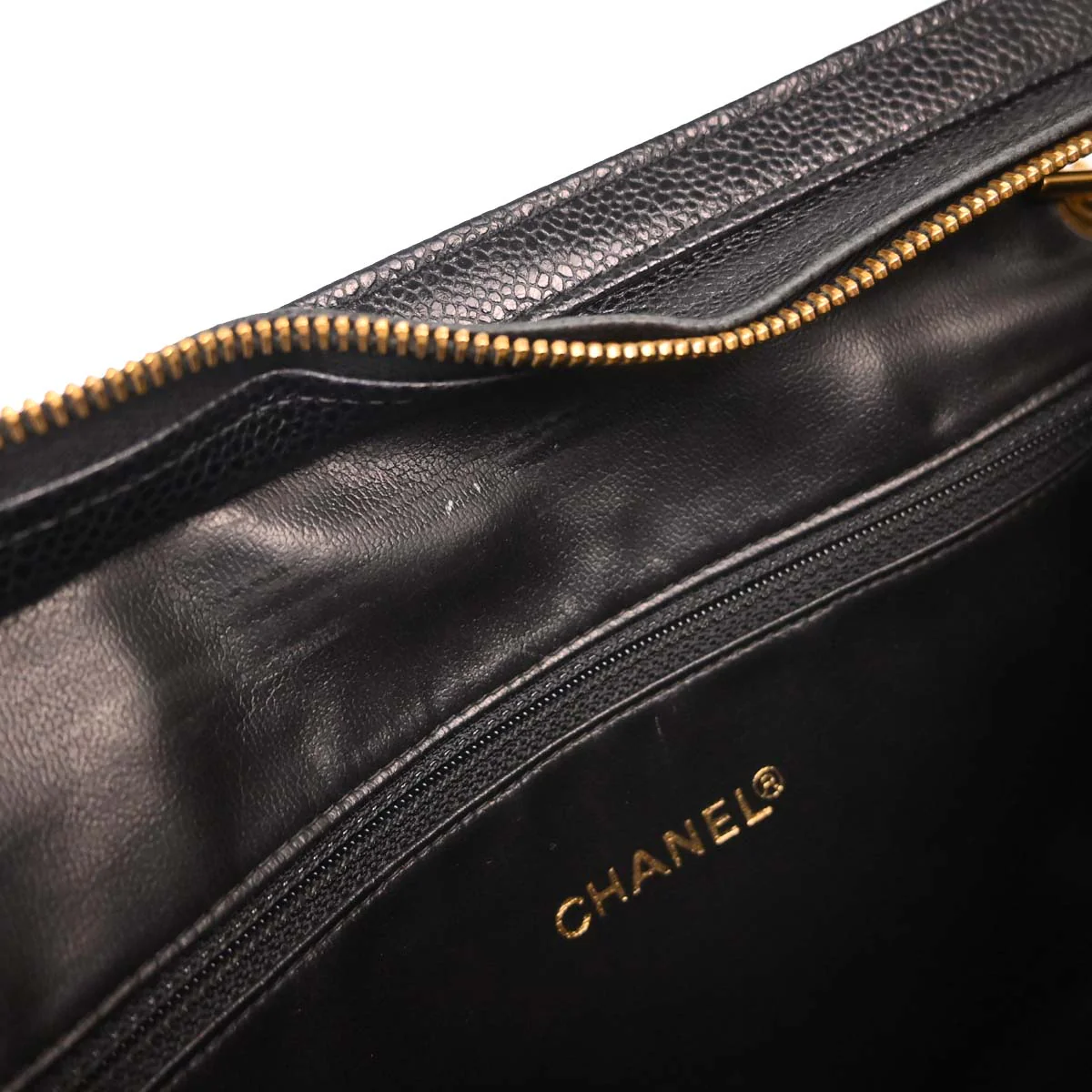 Chanel 1991-1994 Black Caviar Skin Triple CC Shoulder Tote Bag - Image 12