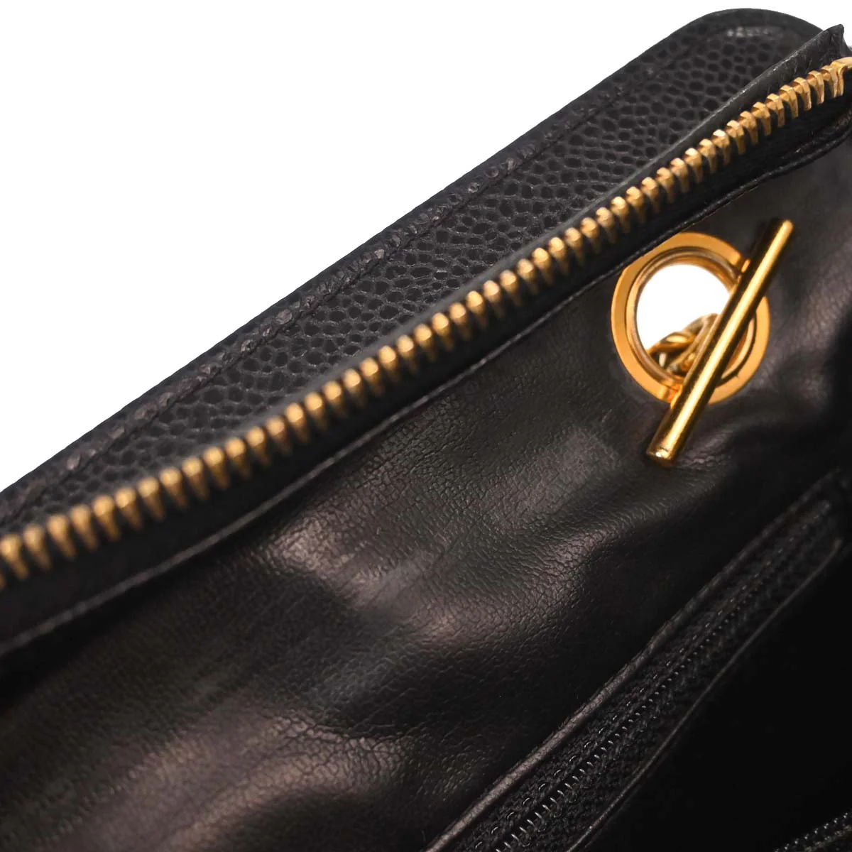 Chanel 1991-1994 Black Caviar Skin Triple CC Shoulder Tote Bag - Image 13