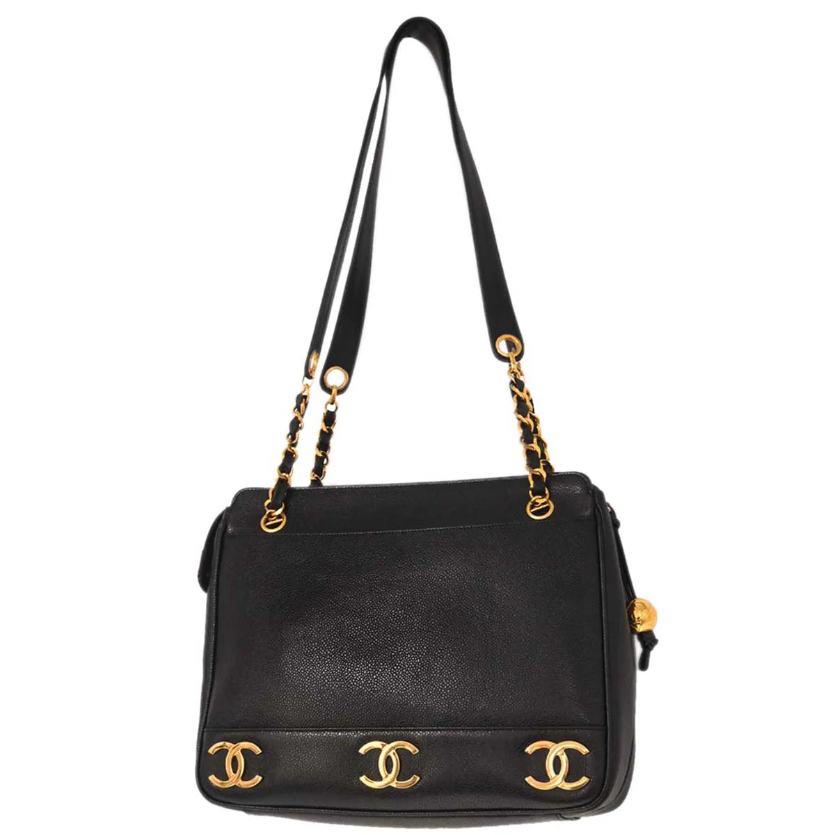 Chanel 1991-1994 Black Caviar Skin Triple CC Shoulder Tote Bag - Image 2