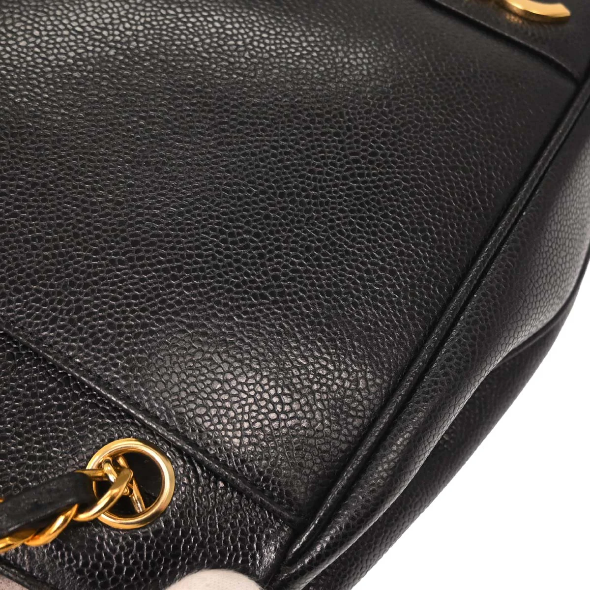Chanel 1991-1994 Black Caviar Skin Triple CC Shoulder Tote Bag - Image 7