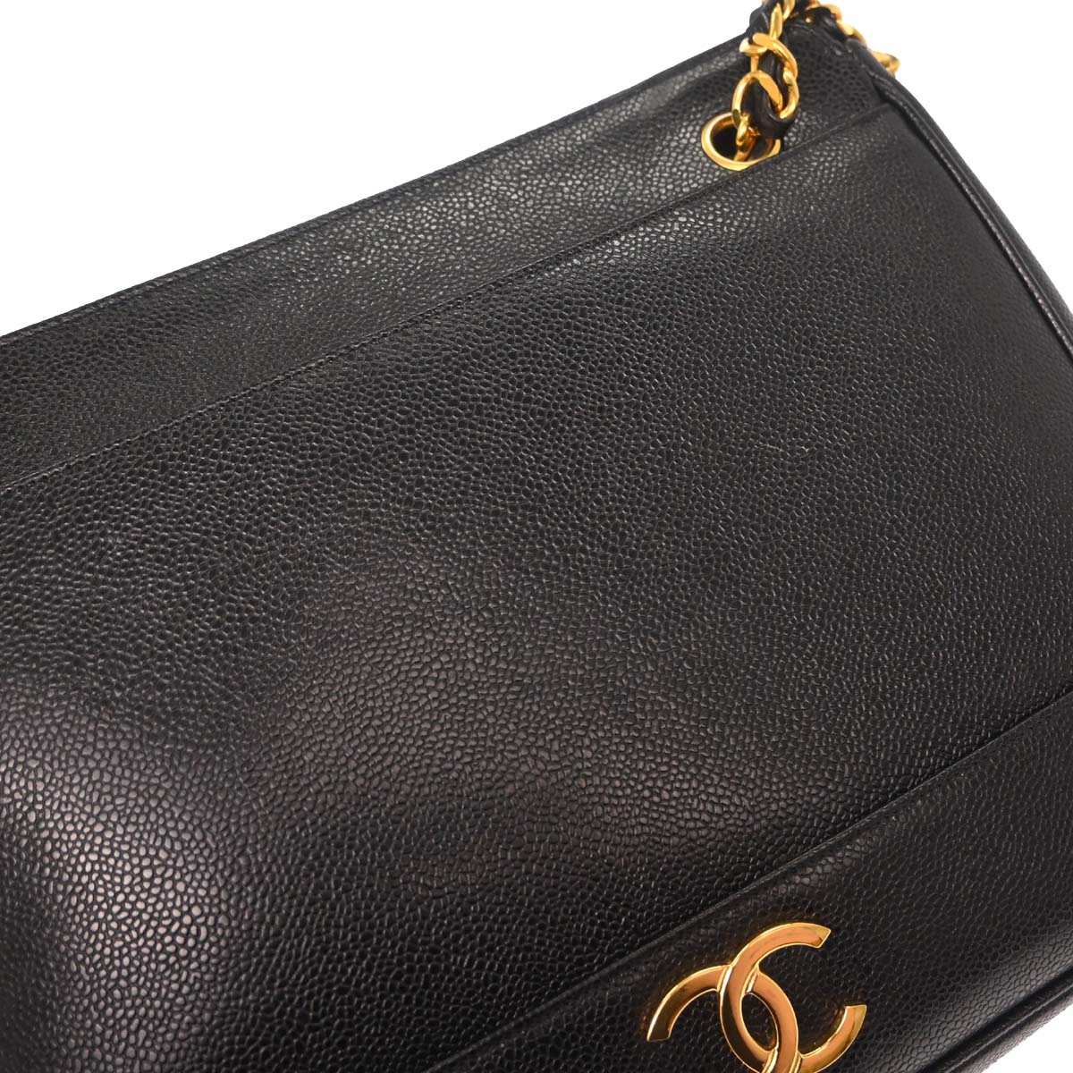 Chanel 1991-1994 Black Caviar Skin Triple CC Shoulder Tote Bag - Image 8
