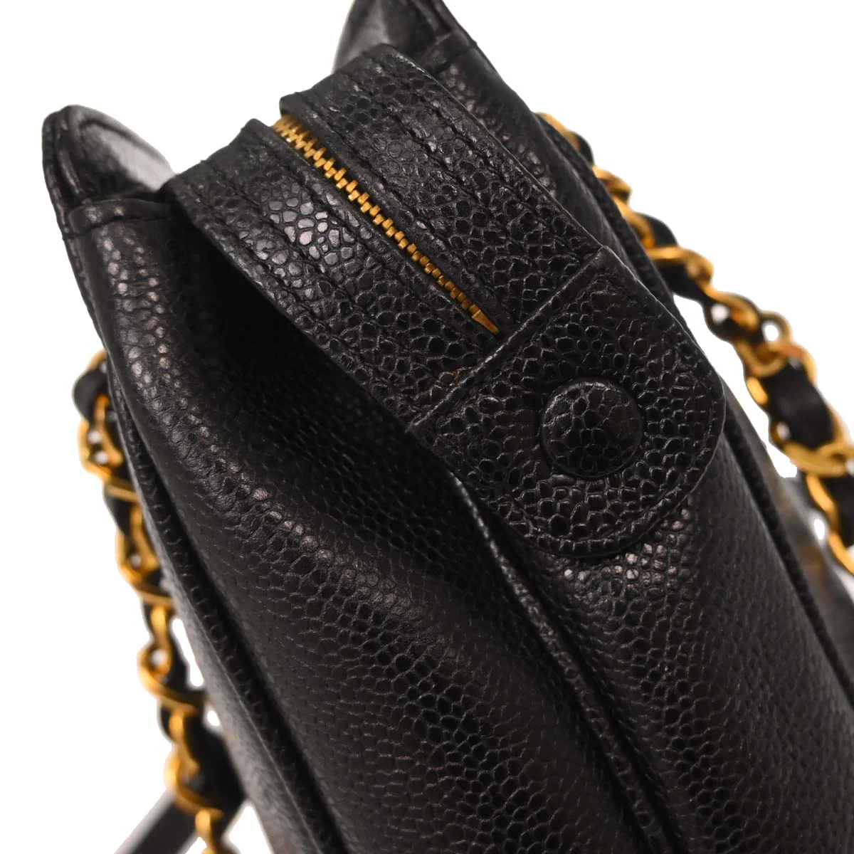 Chanel 1991-1994 Black Caviar Skin Triple CC Shoulder Tote Bag - Image 9