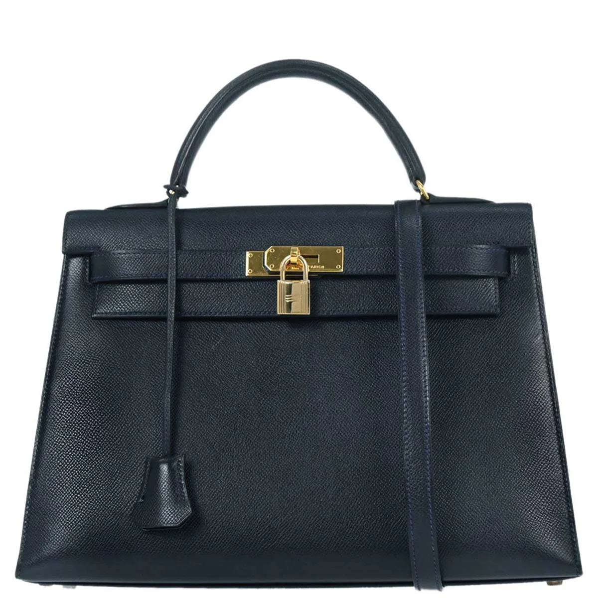 Hermes Blue Indigo Courchevel Kelly 32 Sellier 2way Shoulder Handbag