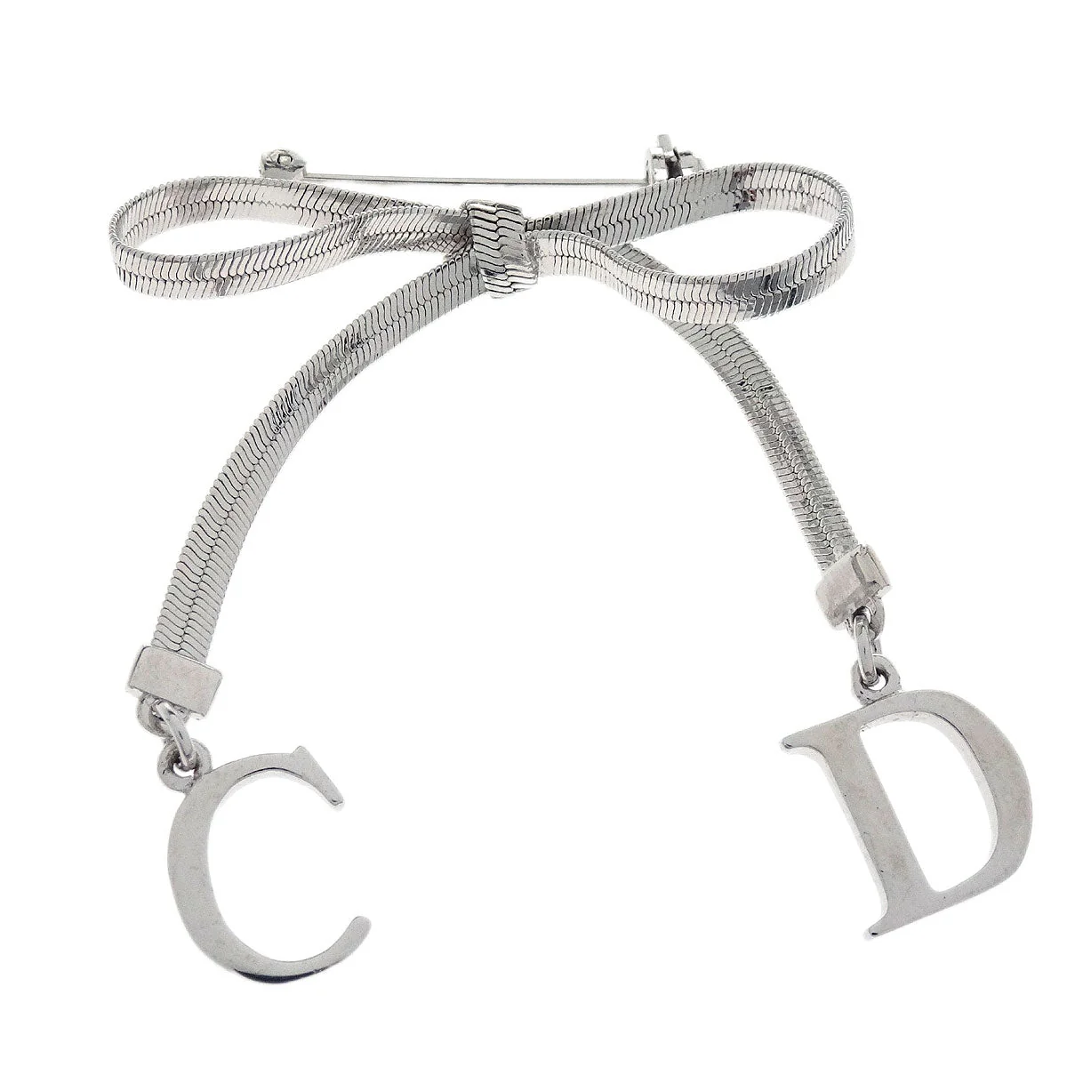 Christian Dior Brooch Pin Bow Silver