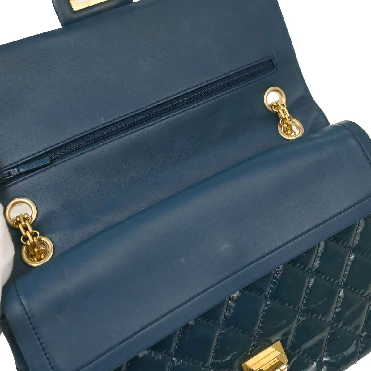 Chanel Blue Patent Leather 2.55 Double Flap Shoulder Bag - Image 10