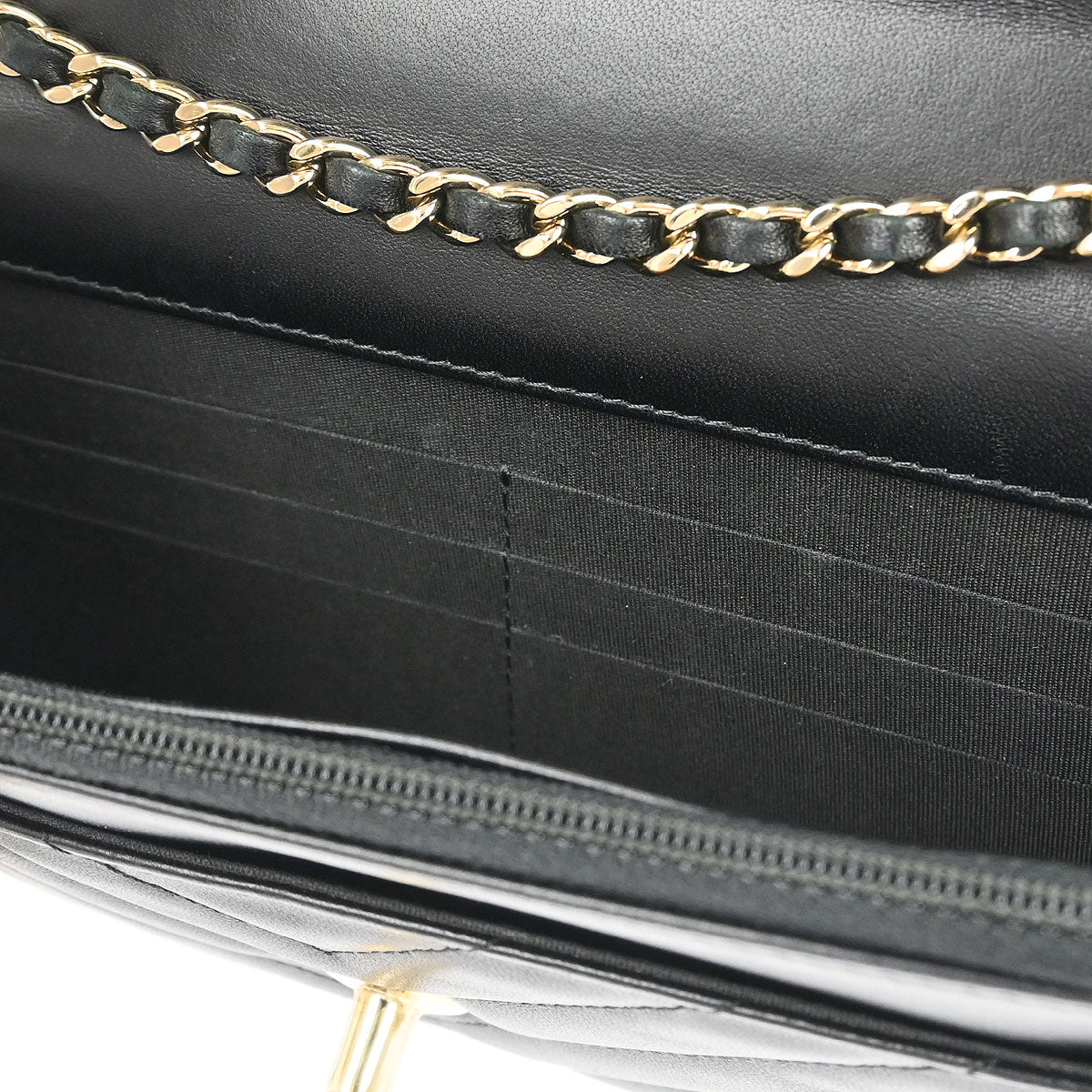 Chanel 2019 Black Lambskin Chevron Trendy CC WOC Wallet on Chain Bag - Image 10