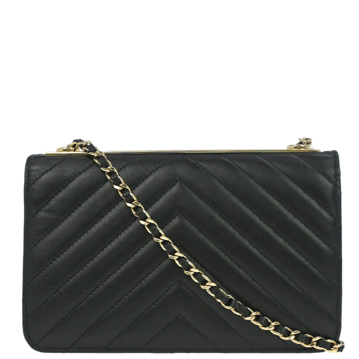 Chanel 2019 Black Lambskin Chevron Trendy CC WOC Wallet on Chain Bag - Image 2