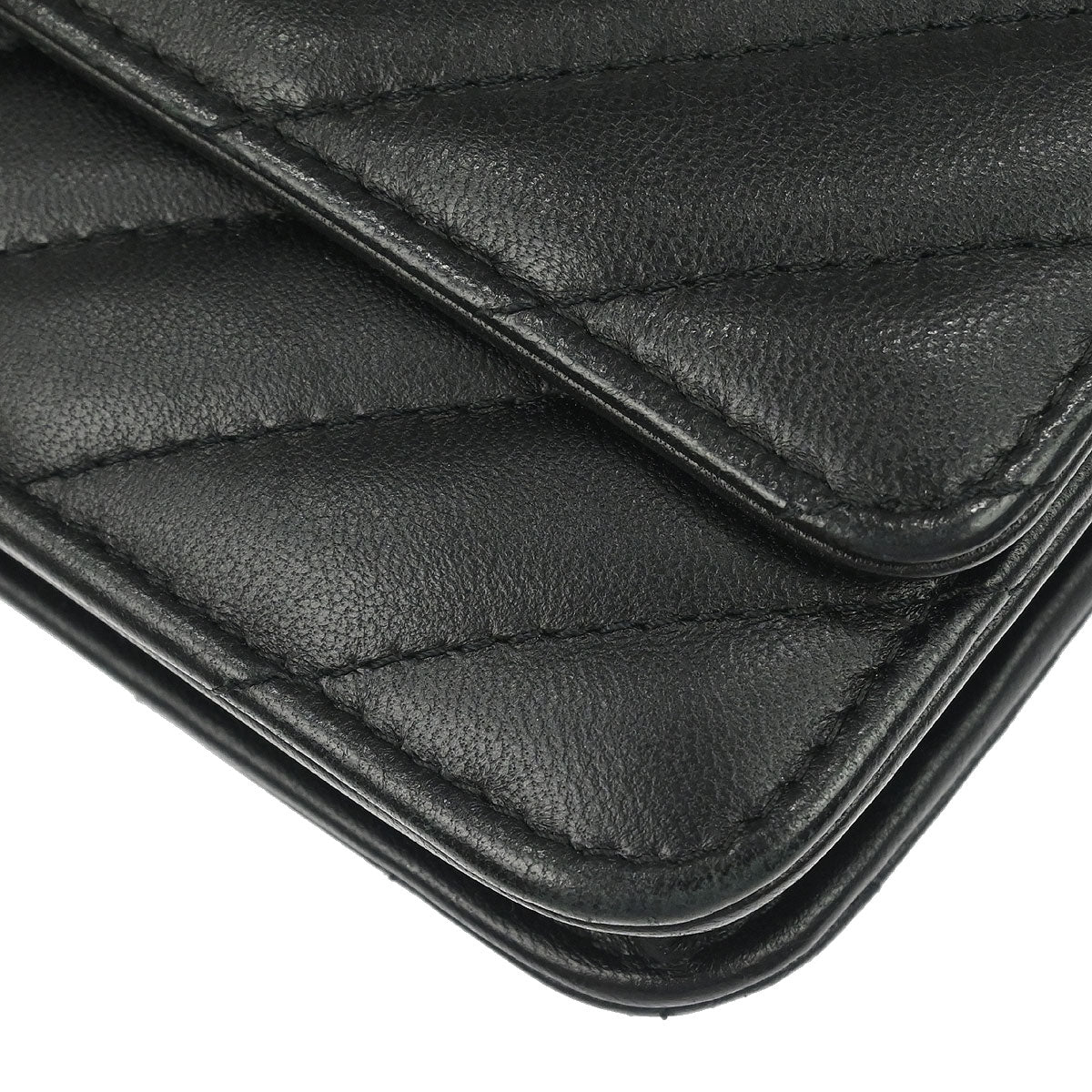 Chanel 2019 Black Lambskin Chevron Trendy CC WOC Wallet on Chain Bag - Image 3