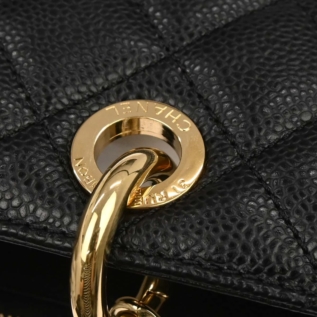 Chanel Black Caviar Skin Grand Shopping Tote GST Chain Handbag - Image 3
