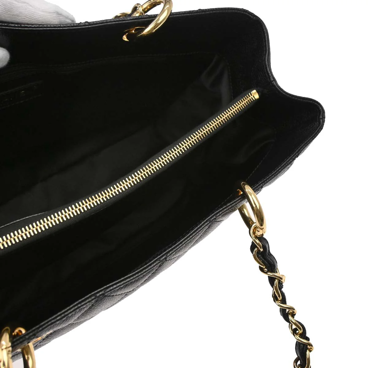 Chanel Black Caviar Skin Grand Shopping Tote GST Chain Handbag - Image 9