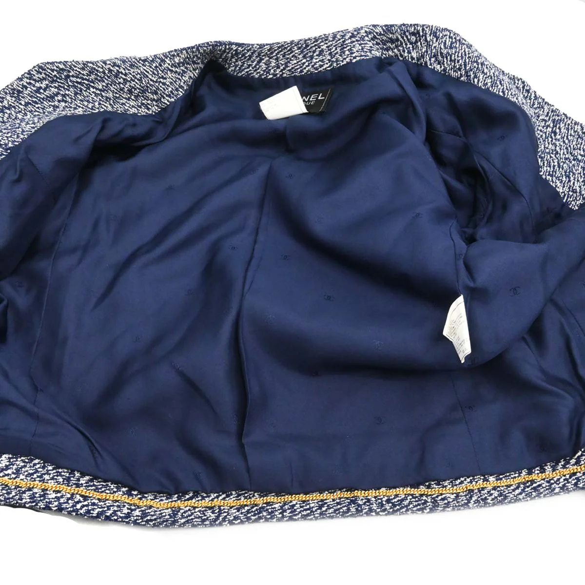 Chanel 1997 Setup Suit Jacket Skirt Tweed Navy #40 #42 - Image 3